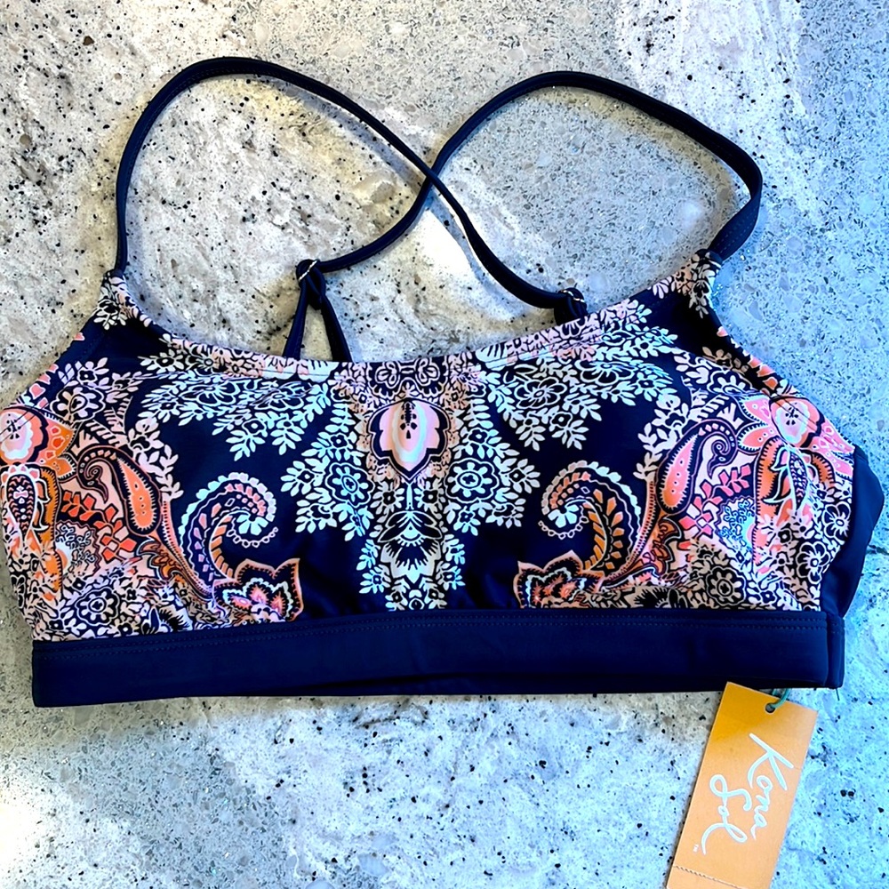 Kona Sol Bra Bikini Top Bralette Strappy Swimsuit Size Medium Multicolor Stripes